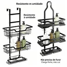Prateleira Organizador Banheiro 3 Andares Antiferrugem Sem Furo Para Chuveiro Cozinha e Lavanderia