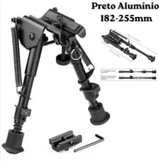 Bipé Retrátil Ajustável em ABS e Alumínio Preto 182-255mm com Regulagem de Altura