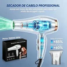 Secador de cabelo profissional 2400W com íons negativos vento forte e ar quente/frio para secagem rápida Baixo ruído