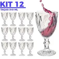 Jogo De 12 Taças De Vidro Diamond 340ml Transparente