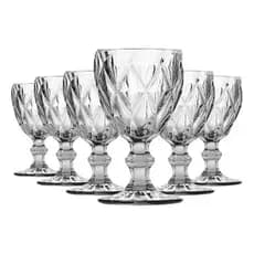 Jogo 6 Taças Vinho Água De Vidro 340ml Diamond Transparente Branco