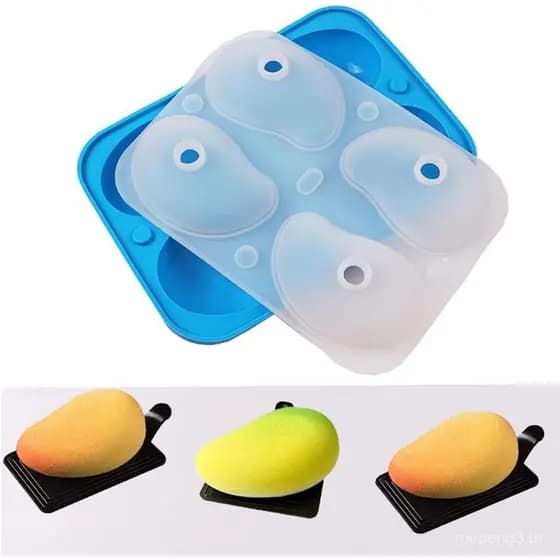 Forma de bolo em 3D com 4 furos em forma de manga, forma de pudim de frutas, forma de gelo, forma de gelatina, forma de