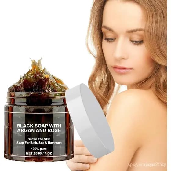 Sabonete Preto Marroquino com Argan e Rosa, Esfoliante Corporal 100% Orgânico - 200 g (1 Unidade) ZBHP