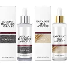2 Peças Esfoliante de Arroz Preto e Branco, Solução Esfoliante e Peeling com Ampola de Arroz, Hidratante e Redutor de Po