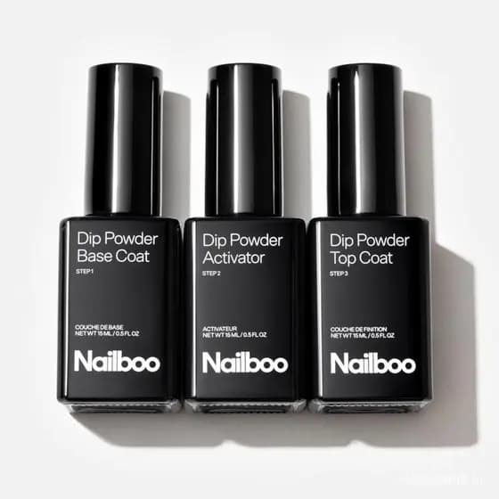 O conjunto de pó para unhas Nailboo inclui camada superior, camada base e ativador, permitindo que você faça nail art em