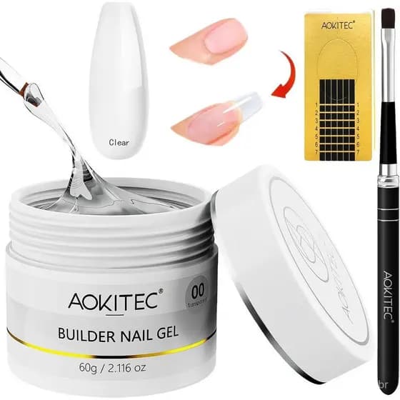 Gel Construtor de Unhas Aokitec Hema Free, 60g, Gel Duro para Unhas, Pincel para Unhas, Forma para Unhas para Criar o Ar