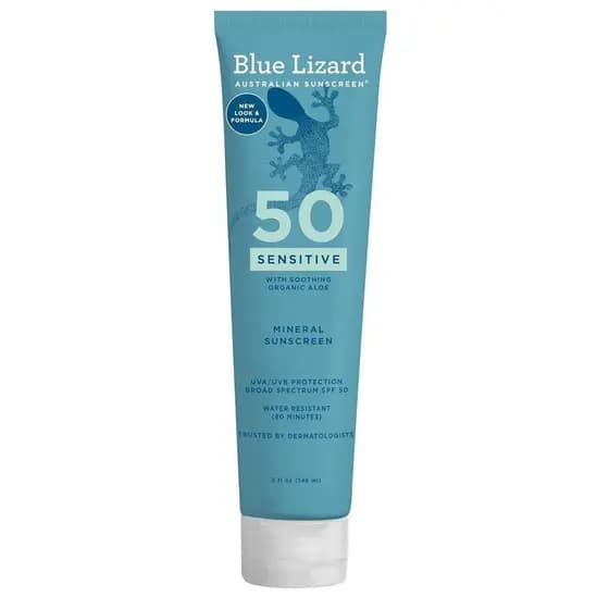 Protetor Solar Mineral Blue Lizard para Pele Sensível, contém óxido de zinco, FPS 50+, à prova d'água, proteção UVA/UVB,