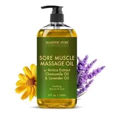 Óleo de Massagem Majestic Pure Arnica - Óleo natural para terapia de massagem, contendo óleos essenciais de lavanda e cá