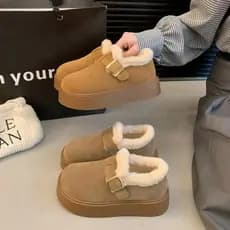 Sapatos femininos 2025, novos mocassins slip-on de outono e inverno, botas de neve de pelúcia, sapatos de algodão ONB0 A