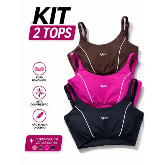 2 Top Poliamida Premium Feminino Crossfit Corrida Alta Sustentação Alça Regulável Com Bojo Removível