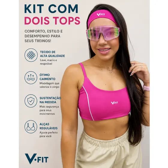 Kit Academia Cross Corrida Tops 2 Unidades Com Bojo Removível Alça Regulável Alta Sustentação Fitnes
