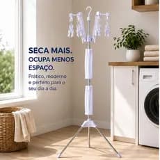 Varal De Chão Dobrável Giratório Com Prendedores Compacto Resistente Versátil Branco Apartamento
