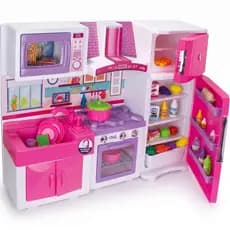 Conjunto Cozinha Brinquedo Completo Mini Fogão Geladeira Pia Armário Rosa Infantil Meninas 4-6 Anos
