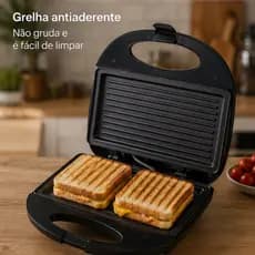 Sanduicheira Grill Elétrica 2 em 1-750W Antiaderente Prensa Dupla  Sanduíches Lanches Pão na Chapa