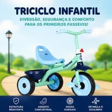 Triciclo Criança Azul Com Pedal Empurrador Segurança Conforto Passeio Infantil