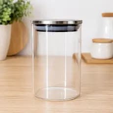 Pote Hermético Redondo Tampa Inox Armazenamento Alimentos Arroz Feijão Macarrão Farinha 1,1 Litros