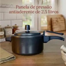 Panela de pressão 2,5 litros - Antiaderente - Fechamento interno - PRETO E CEREJA