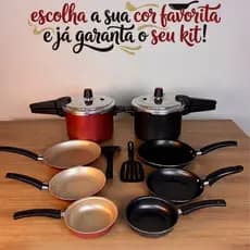 Kit de Frigideiras Antiaderente + Panela de Pressão Antiaderente 4,5L Fechamento Externo