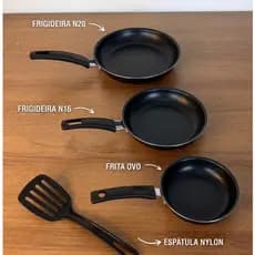 Kit Frigideiras - 4 Peças - Antiaderente - Preto ou Cereja com creme