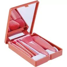 Mini Espelho De Maquiagem Portátil Com 5 Pcs Pincéis De Maquiagem Lupa Mão   Segurar Bolso Dobrável Maqui