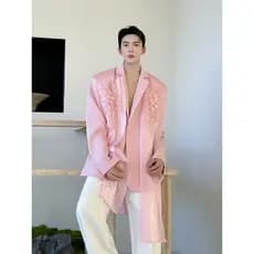 Outono moda Designer passarela estilo rosa único bordado flutuante gaze temperamento terno jaqueta desempenho High-End m