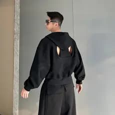 Nicho Designer estilo volta oco desconstrução costura zíper moletom com capuz terno masculino moletom de perna larga