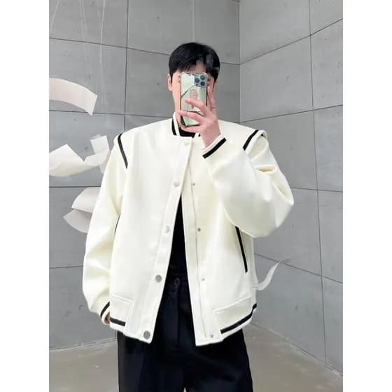 Primavera outono grosso lã gola de beisebol jaqueta curta masculina versão coreana Design Casual costura superior em cam