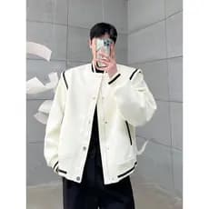 Primavera outono grosso lã gola de beisebol jaqueta curta masculina versão coreana Design Casual costura superior em cam