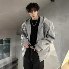 Outono Wear pesado Cardigan com capuz ombro acolchoado moletom masculino Casual esportes rufião bonito high Street topo