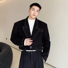 Outono nicho Design sentido abstinência terno masculino curto versão coreana rufião bonito influenciador Blogger High-En