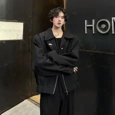 Outono escuro nicho desconstrução high-End sentido rufião bonito jaqueta masculina solta Design de rua alta almofadas de