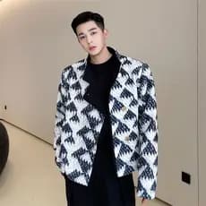 Outono inverno versão coreana influenciador curto moda Casual jaqueta masculina temperamento Houndstooth casaco de lã ca