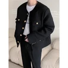 Primavera outono versão coreana Retro único Breasted pequena fragrância jaqueta masculina moda Tweed Material moda Casua