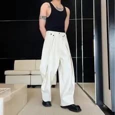 Primavera nicho tridimensional alfaiataria Design de folhas soltas sentir Jeans de perna larga masculino rufião mãos