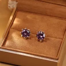 S925 hipoalergênico prata agulha roxo zircão brincos redondo diamante Super piscando forma de coroa luz luxo elegante di