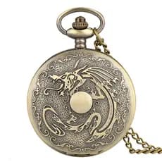 Bronze Ardente Dragão Fogo Quartzo Relógio De Bolso Colar Pingente Masculino Feminino Presente