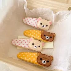 Conjunto de 2 peças de presilhas de cabelo fofas com desenho do Rilakkuma, presilhas BB de urso com bolinhas, estilo doc