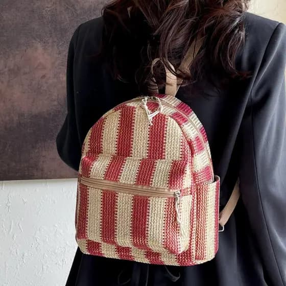 Mochila De Tecido De Grama Umir , Viagem Colorida Boêmia Feminina Ajustável De Grande Capacidade Da Moda