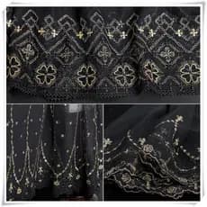 Alta qualidade clássico preto ouro bordado malha renda DIY Material de roupas artesanais saia superior vestido de casame