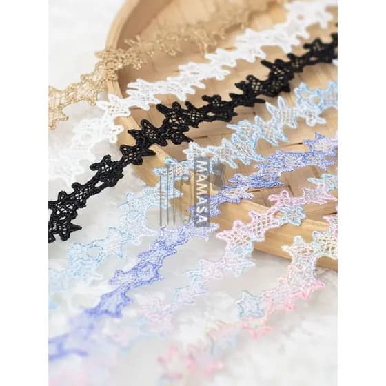 Alta qualidade largura 1.8cm doce cor estrela poliéster bordado solúvel em água fio de ouro acessórios de renda DIY mate
