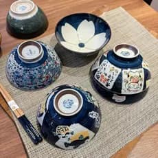 Japão importado Retro azul sorte gato cerâmica tigela de arroz tigela de sopa Underglaze cor estilo japonês tigela de pé