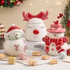 Tema de natal cerâmica biscoito doces Jar boneco de neve Elk forma bonito criativo caixa de armazenamento decoração orna