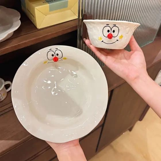 Exportado para o Japão Bonito Maru Nariz Tigela de Arroz de Cerâmica Tigela de Macarrão Doméstico Prato de Vegetais Conj