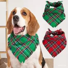 Bandana Triângulo Xadrez Festivo-Bandanas para Cães Pequenos a Médios com Borla, Acessórios para Pet Natal, Lenço Ajustá