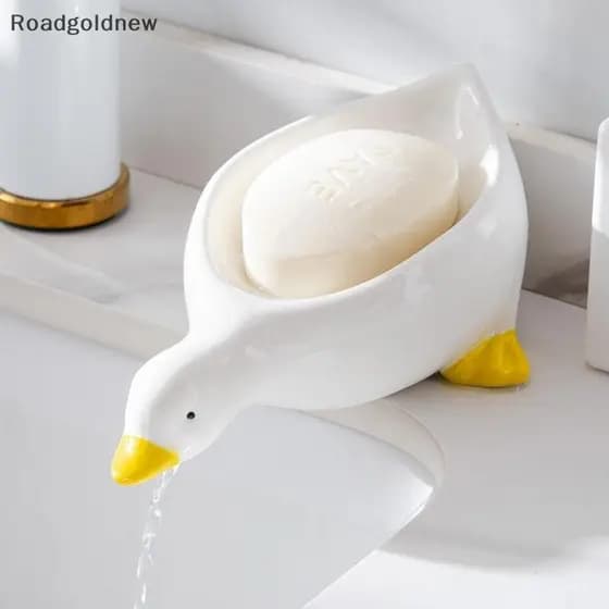 RGN 1PC Forma De Pato Amarelo Caixa De Sabão Dos Desenhos Animados Saboneteira Drenável Recipiente Para Bandeja Acessóri