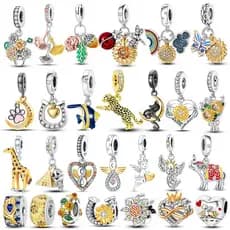 Venda quente 100% prata esterlina série S925 amarelo Animal série pingente grânulo pulseira DIY jóias fazendo