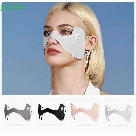 PINOU Máscara De Seda Gelada , Protetor Solar , Lenço Facial De Verão Véu , Cor Sólida , Capa