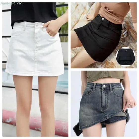 SHENGDA Saia Evasê De Cintura Alta , Perna Larga Inclui Shorts , Calças , Jeans , Feminina ,