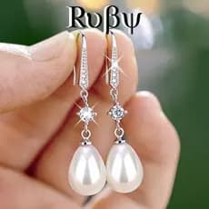 Ruby * Brincos de pérola Artificial em forma de gota barroca temperamento feminino All-Match festivo cravejado de diaman