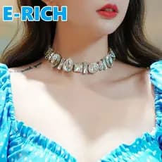Colar De Strass ERICH1 , Cristal Exagerado Ajustável , Gargantilha Feminina Leve E Luxuosa Para Pescoço